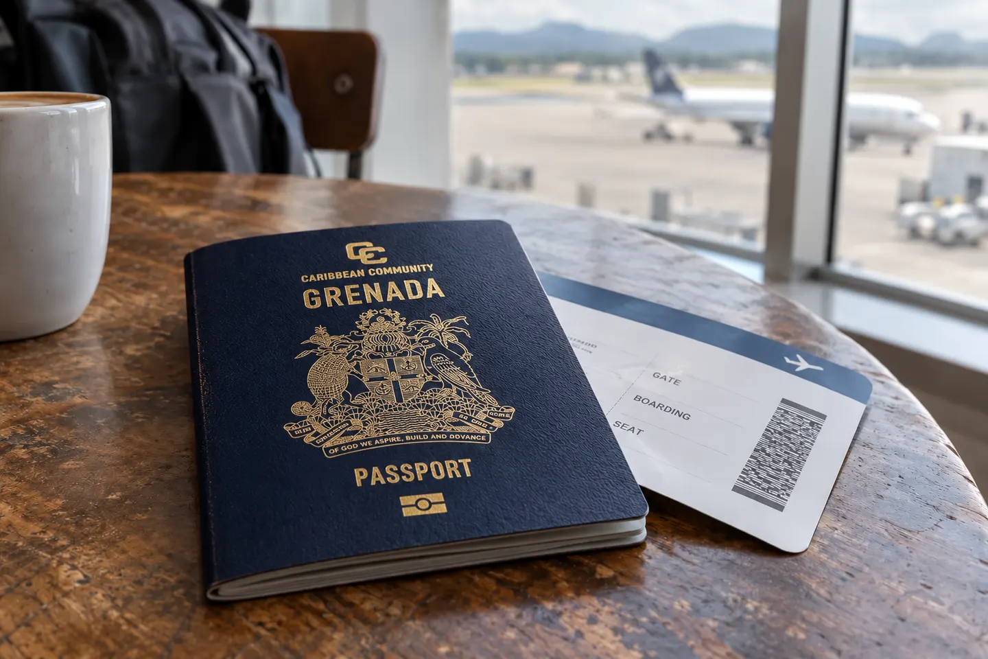 Grenada passport visa-free travel: plan around your destinations Grenada passport and boarding pass on a table