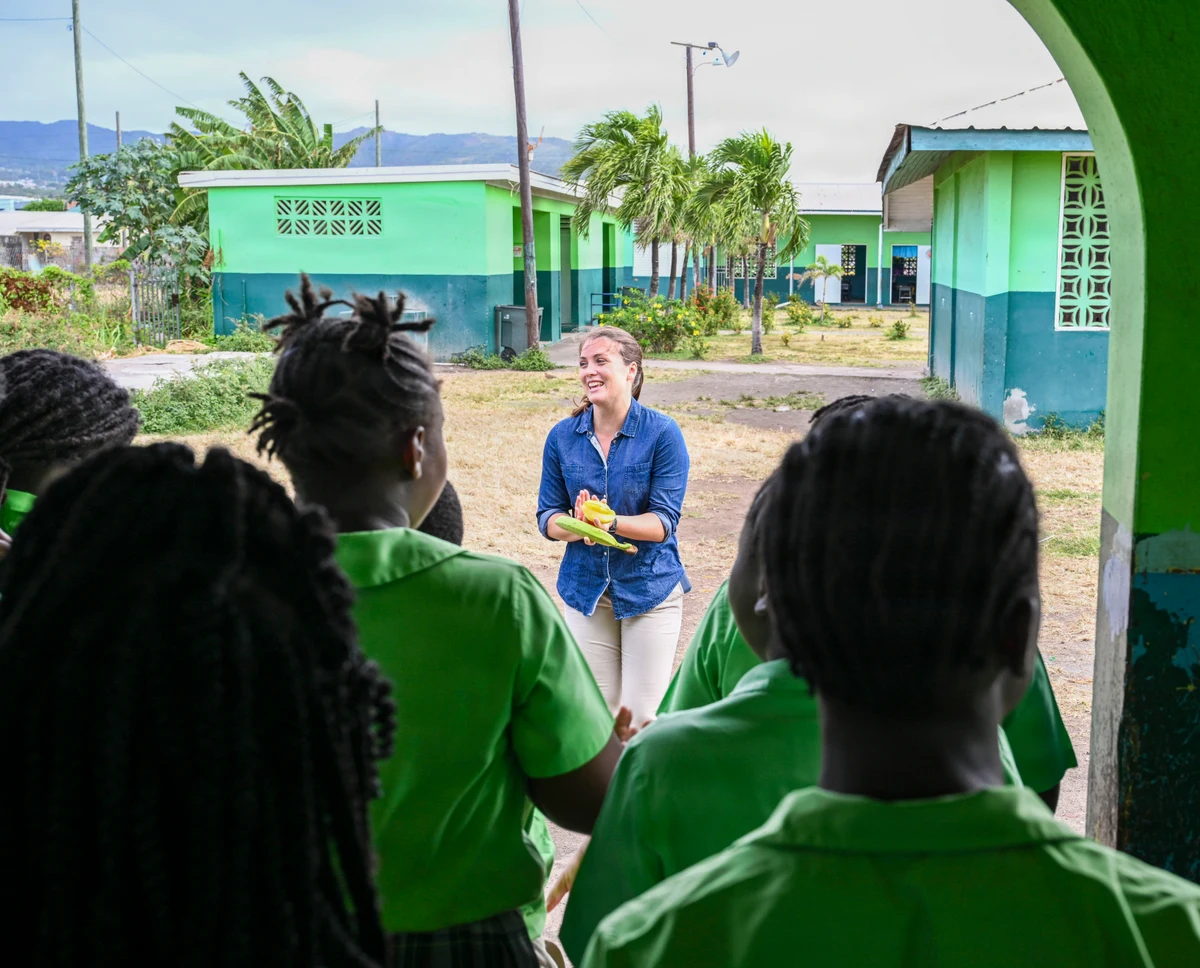 A nutrition lesson in the grounds of Tucker Clarke Primary School, Basseterre, St Kitts A nutrition lesson in the grounds of Tucker Clarke Primary School, Basseterre, St Kitts
